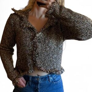 Christopher & Banks Brown Fringe Sweater Size Medium Granola Eclectic Grandpa